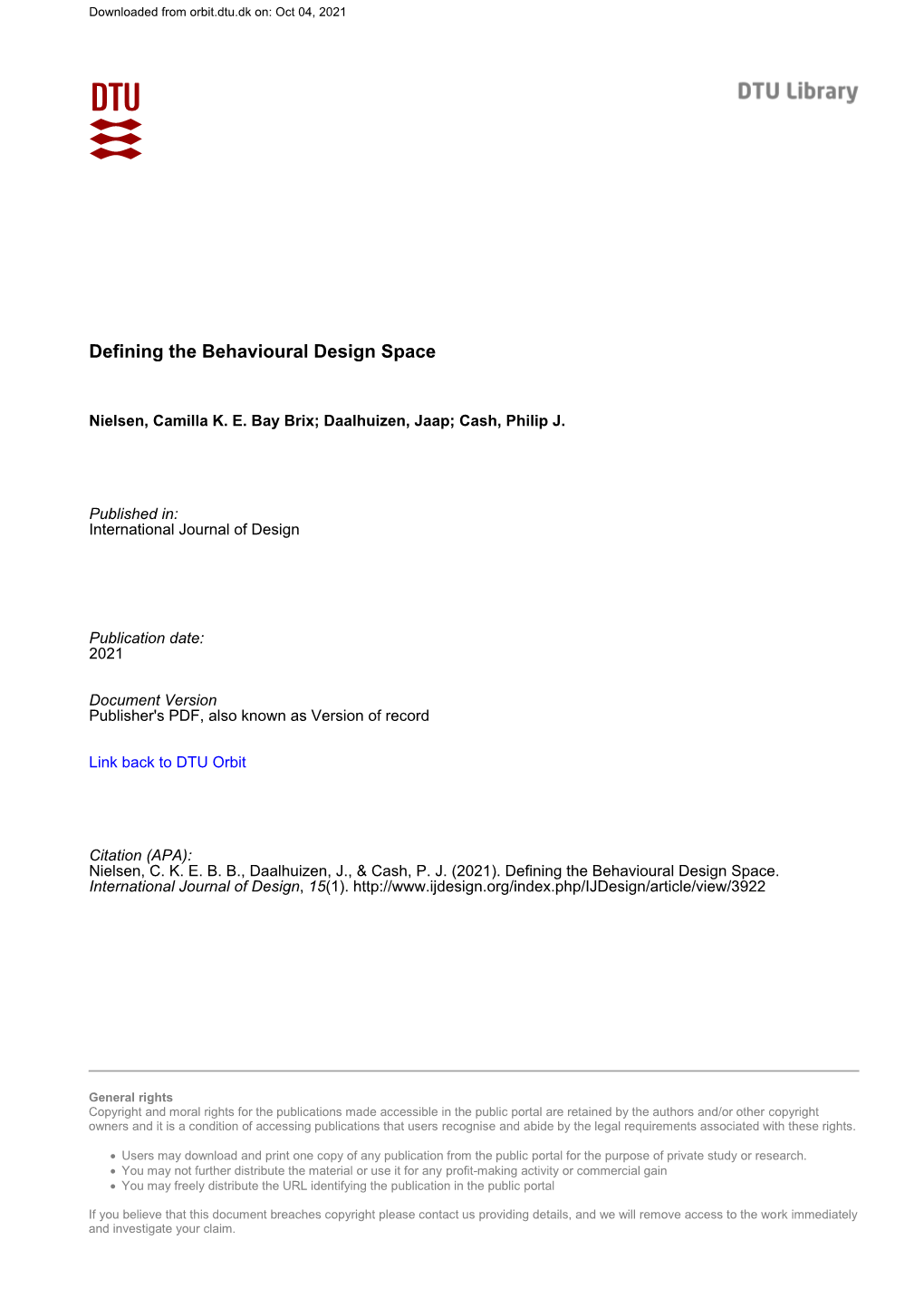 Defining the Behavioural Design Space