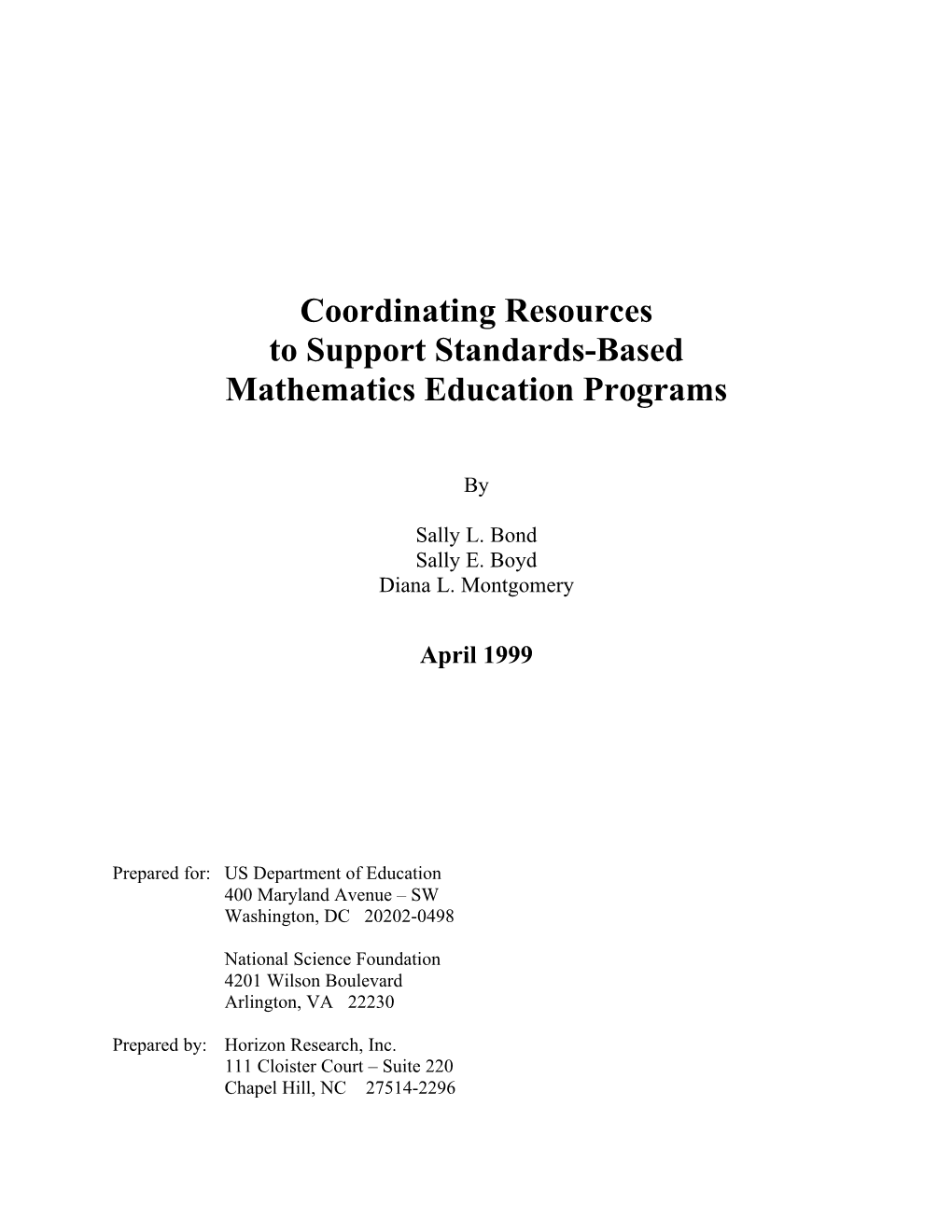 Coordinating Resources to Support Standards-Based Mathematics Education Programs