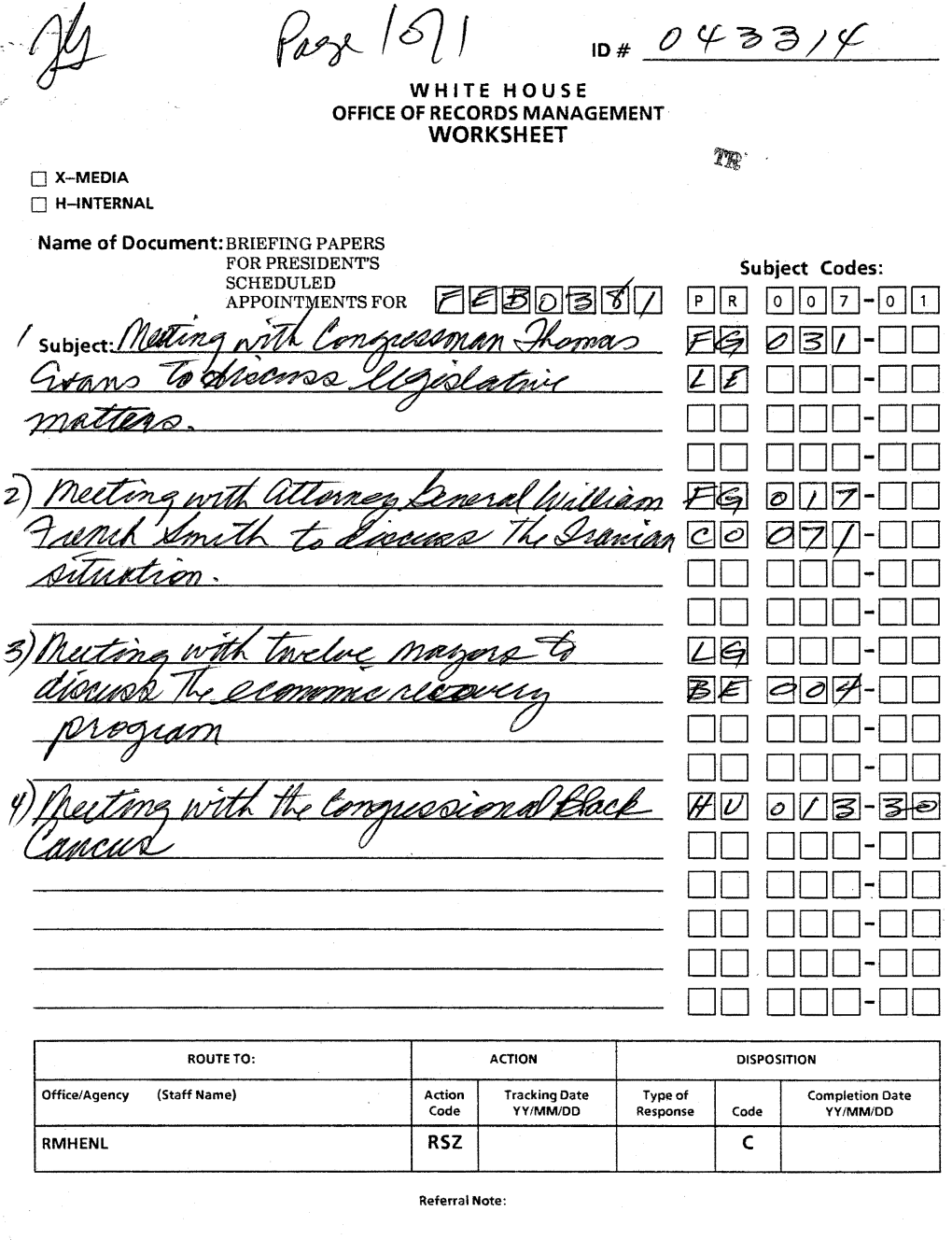 Pp!-- 161 I White House Office of Records Management - Worksheet