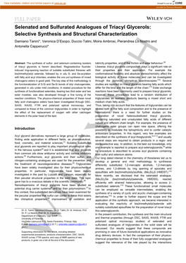 FULL PAPER Selenated and Sulfurated Analogues of Triacyl