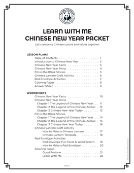 LEARN with ME CHINESE NEW YEAR PACKET Let’S Celebrate Chinese Culture and Values Together!
