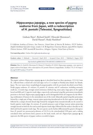 Hippocampus Japapigu, a New Species of Pygmy Seahorse From
