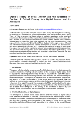 A Critical Enquiry Into Digital Labour and Its Alienation