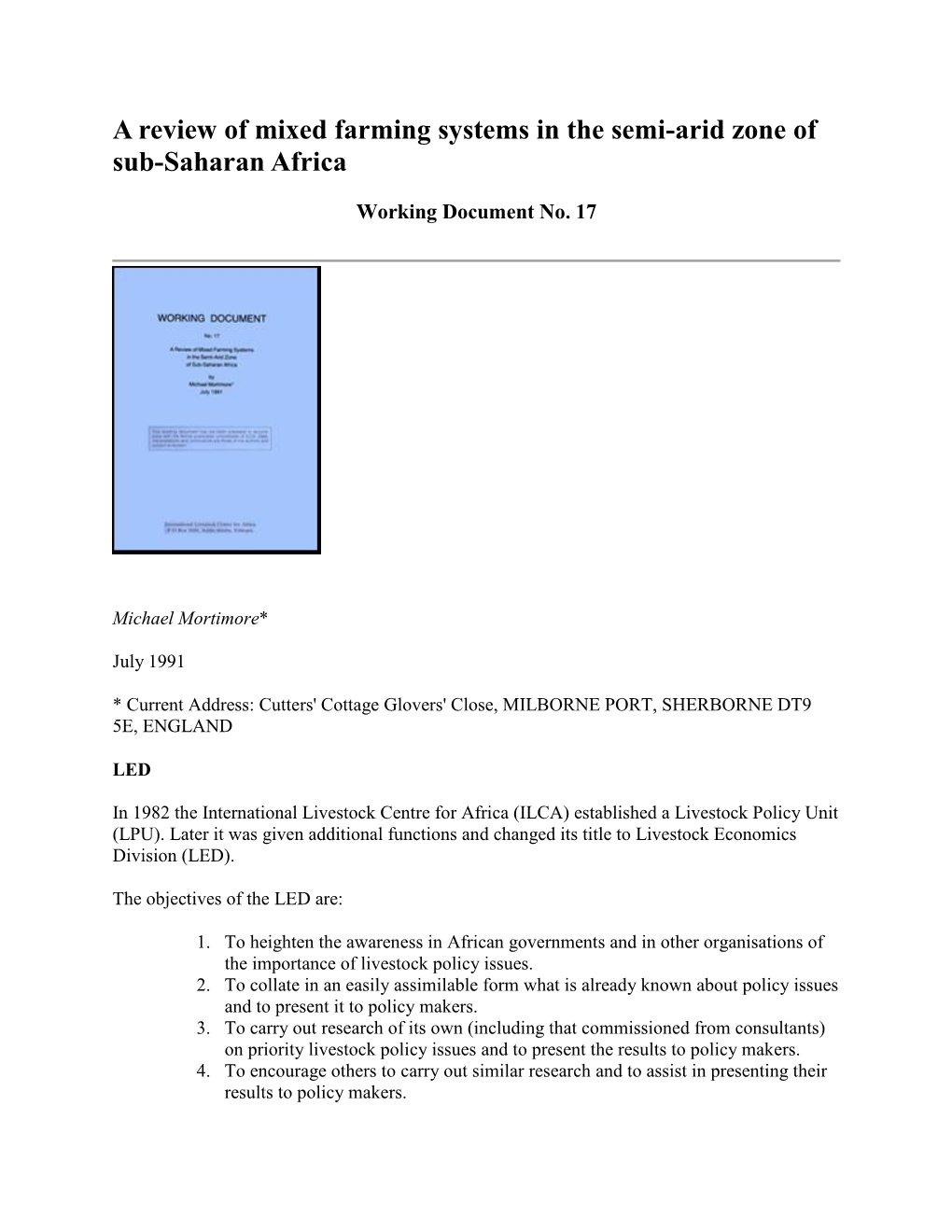 Mixed Farming Systems in the Semi-Arid Zone of Sub-Saharan Africa