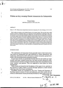 Palms As Key Swamp Forest Resources in Amazonia