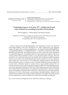 Technological Aspects of an Early 19Th C. English and French White Earthenware Assemblage from Bern (Switzerland)