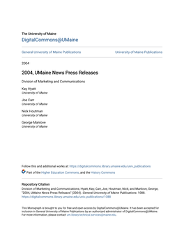 2004, Umaine News Press Releases