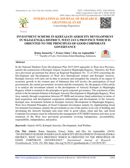 Investment Scheme in Kertajati Aerocity Development in Majalengka District, West Java Province Which Is Oriented to the Principles of Good Corporate Governance