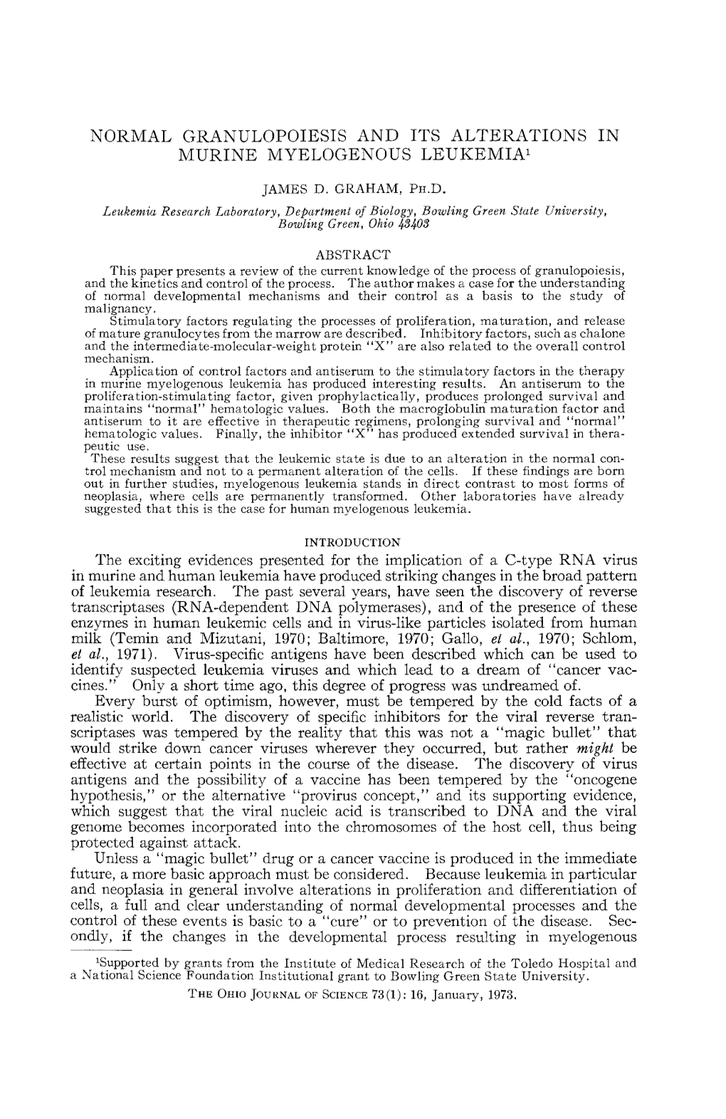 Normal Granulopoiesis and Its Alterations in Murine Myelogenous