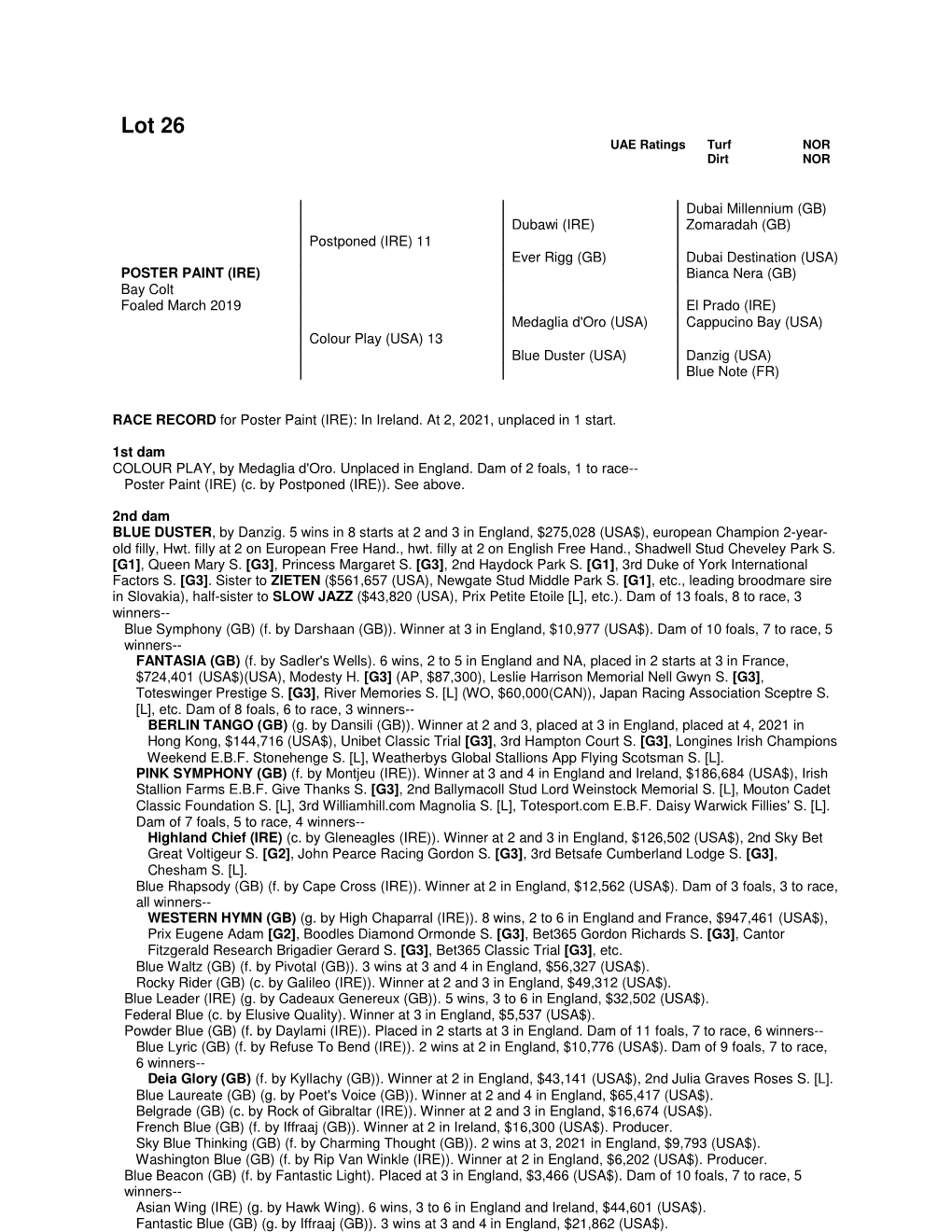 Lot 26 UAE Ratings Turf NOR Dirt NOR