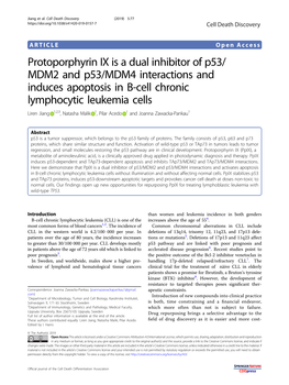 Protoporphyrin IX Is a Dual Inhibitor of P53/MDM2 and P53/MDM4