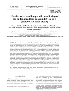 Non-Invasive Baseline Genetic Monitoring of the Endangered San Joaquin Kit Fox on a Photovoltaic Solar Facility