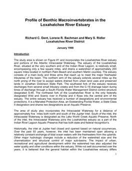 Profile of Benthic Macroinvertebrates in the Loxahatchee River Estuary