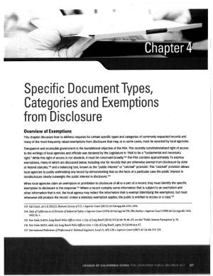 Specific Document Types, Categories and Exemptions from Disclosure