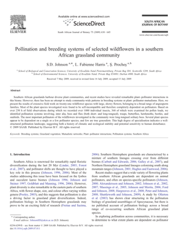 Pollination and Breeding Systems of Selected Wildflowers in a Southern African Grassland Community ⁎ S.D