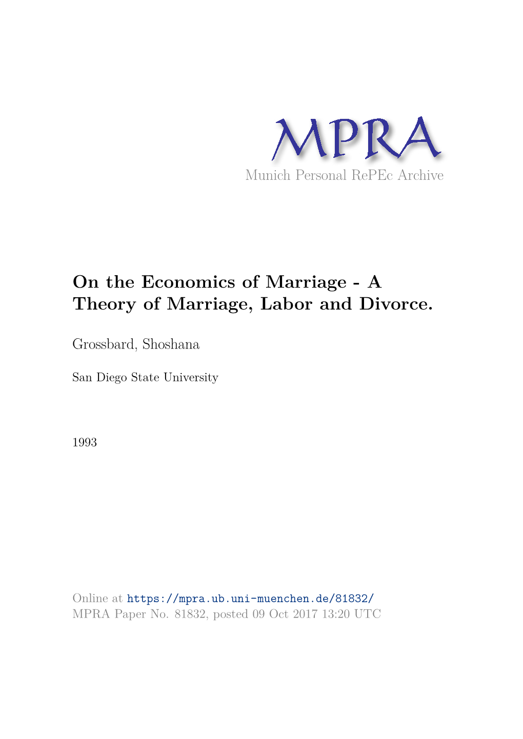 A Theory of Marriage, Labor and Divorce