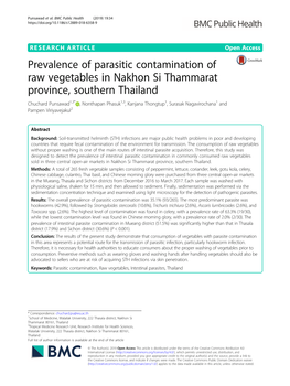 Prevalence of Parasitic Contamination of Raw Vegetables in Nakhon Si