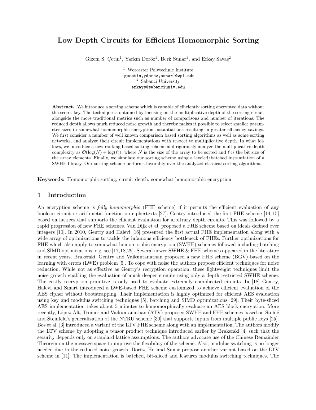 Low Depth Circuits for Efficient Homomorphic Sorting