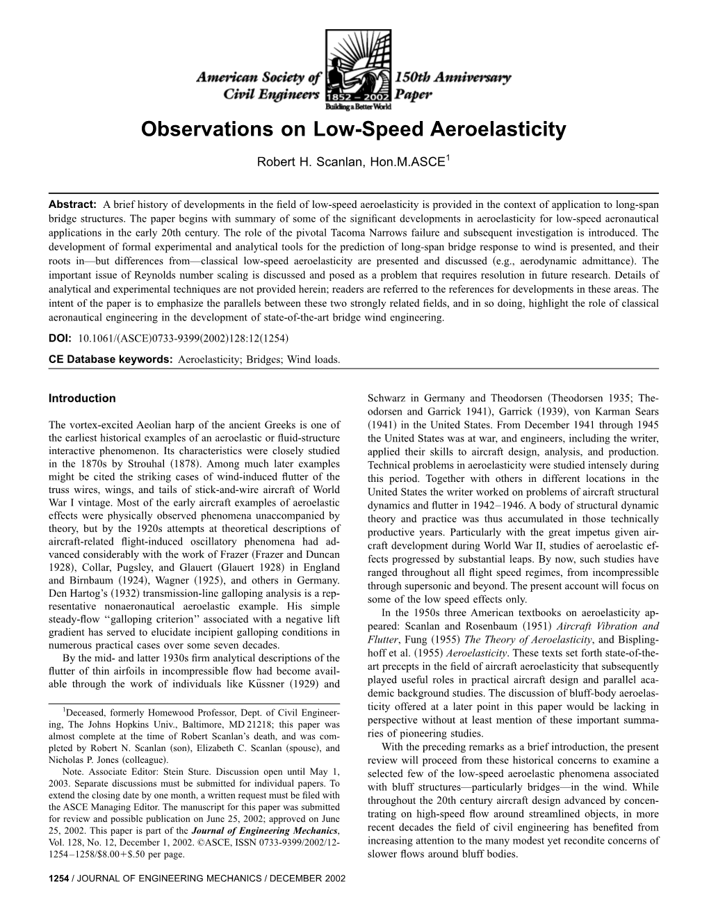 Observations on Low-Speed Aeroelasticity