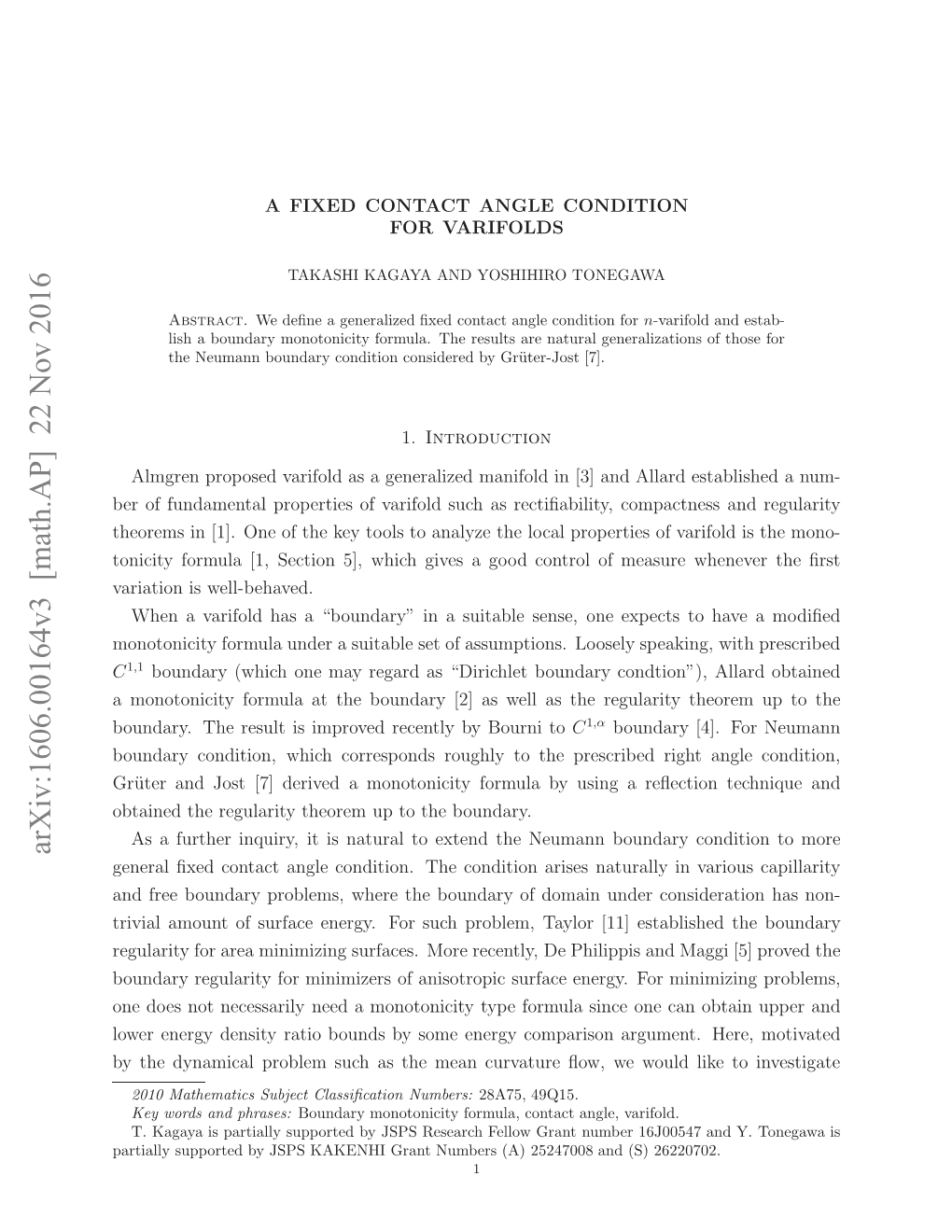 A Fixed Contact Angle Condition for Varifolds 11