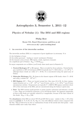Astrophysics 3, Semester 1, 2011–12