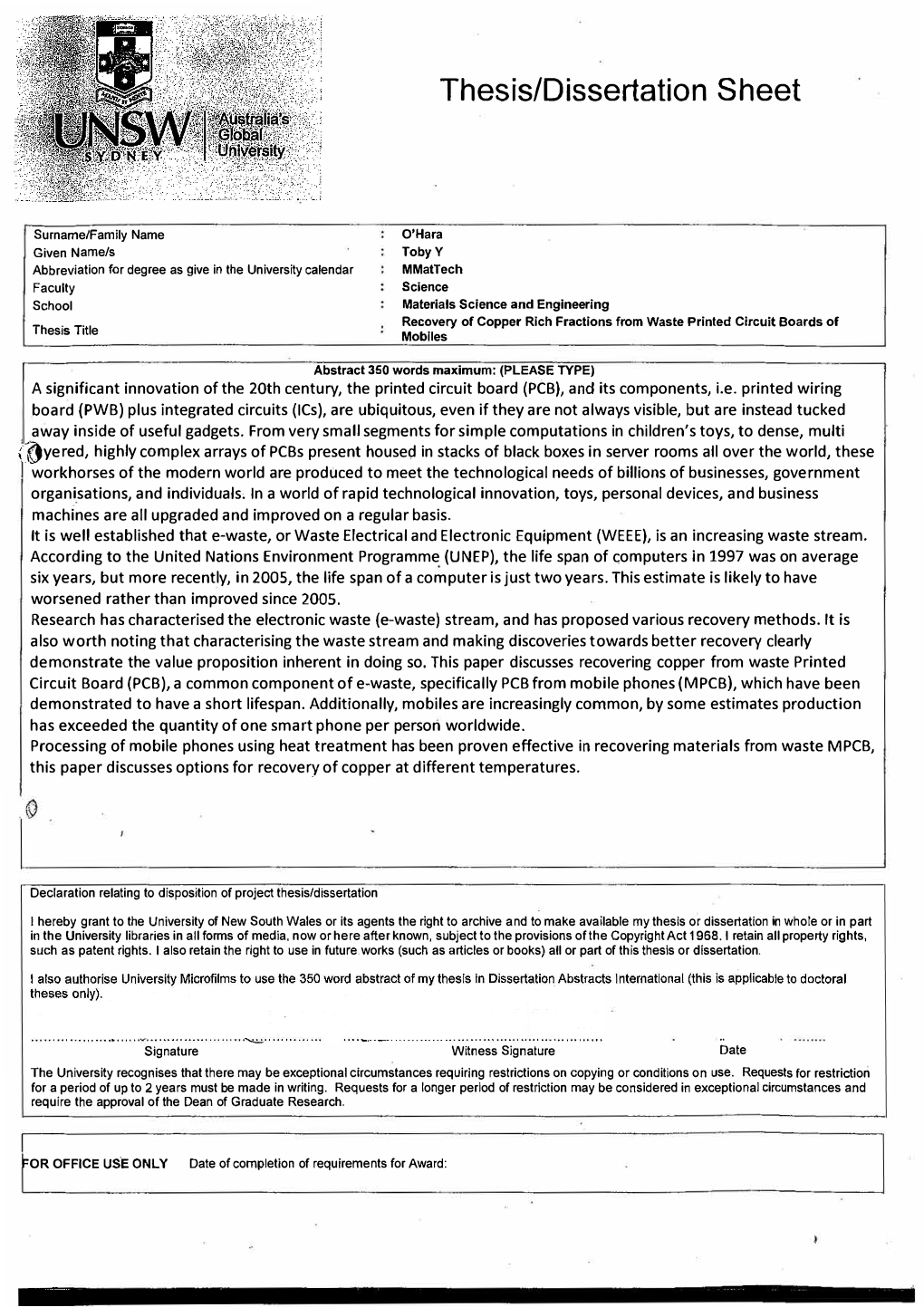 Thesis/Dissertation Sheet