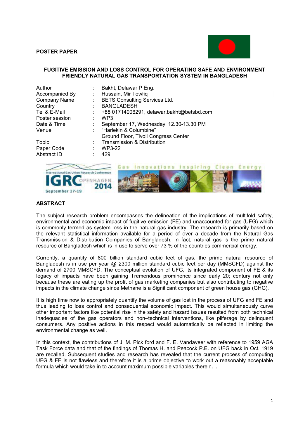 Poster Paper Fugitive Emission and Loss Control for Operating Safe and Environment Friendly Natural Gas Transportation System In