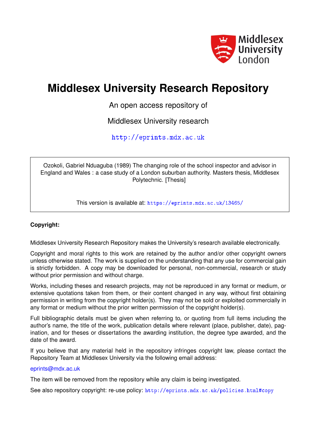 The Changing Role of the School Inspector and Advisor in England and Wales : a Case Study of a London Suburban Authority