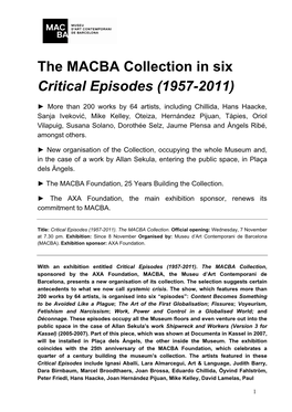 The MACBA Collection in Six Critical Episodes (1957-2011)