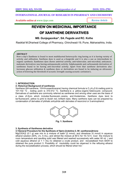 Review on Medicinal Importance of Xanthene Derivatives Mb