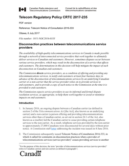 Disconnection Practices Between Telecommunications Service Providers
