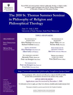 St. Thomas Summer Seminars in Philosophy of Religion And