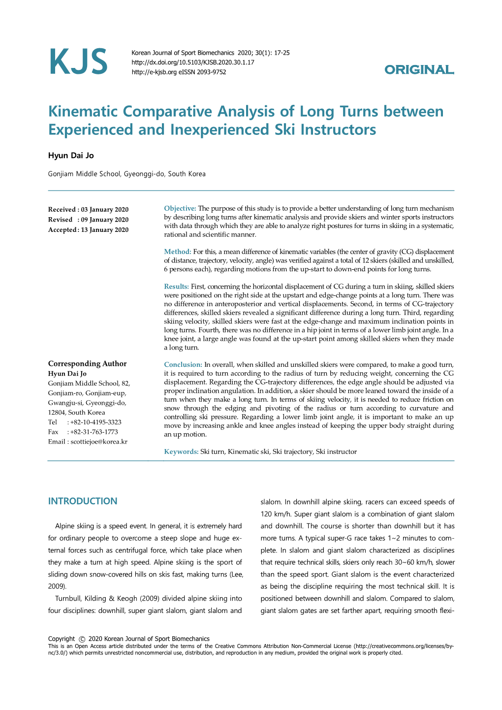 Kinematic Comparative Analysis of Long Turns Between Experienced and Inexperienced Ski Instructors 19