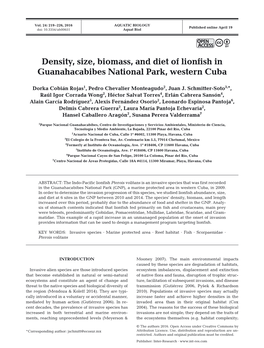 Density, Size, Biomass, and Diet of Lionfish in Guanahacabibes National Park, Western Cuba