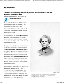 Jermain Wesley Loguen Was Syracuse 'Stationmaster' on the Underground Railroad