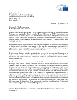 Sr. Josep Borrell Vicepresidente De La Comisión Europea Alto Represente De La Unión Para La PESC Rue De La Loi 170 1000 Bruxelles