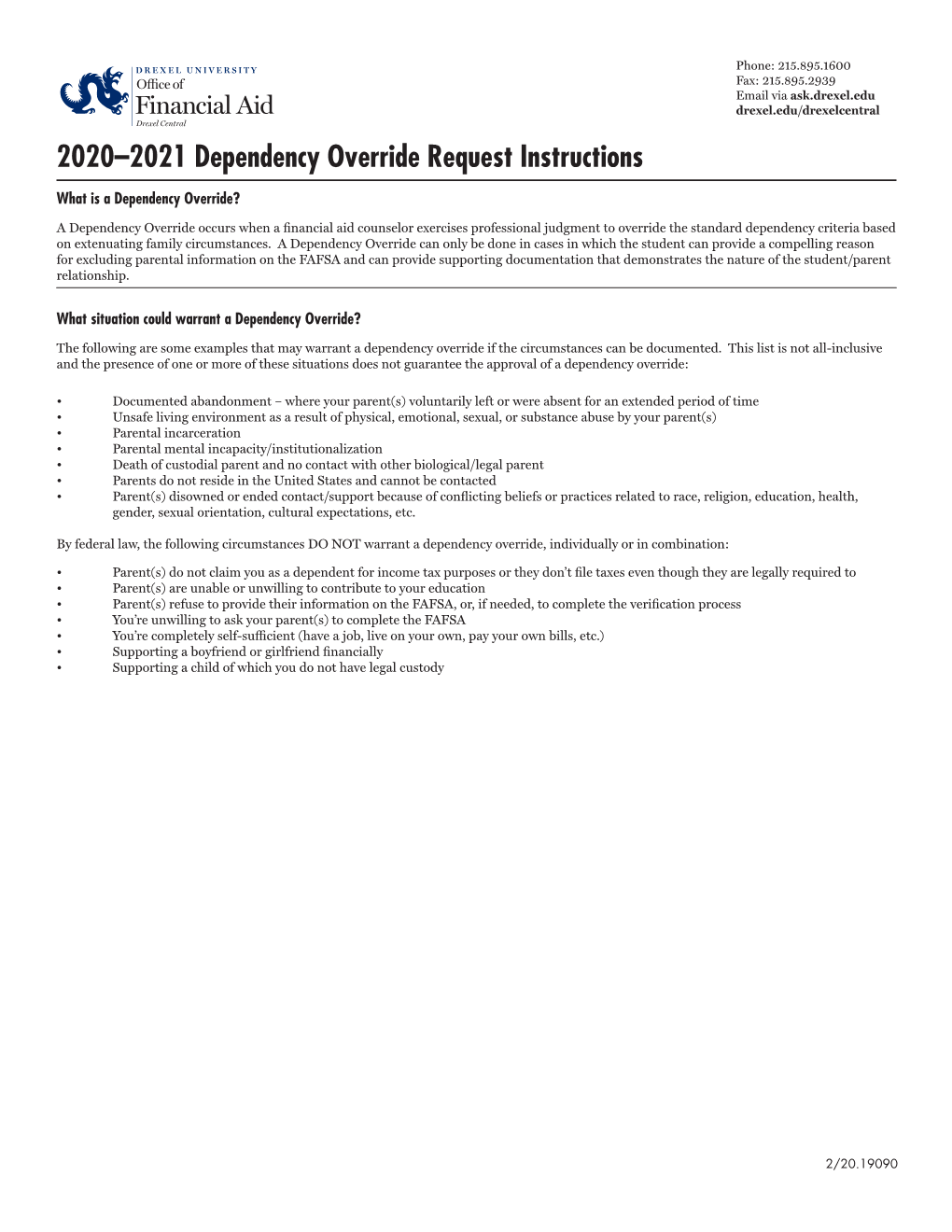 2020–2021 Dependency Override Request Instructions