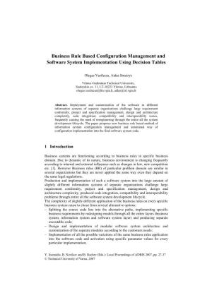 Business Rule Based Configuration Management and Software System Implementation Using Decision Tables