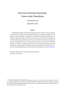 The Cost of Nuclear Electricity: France After Fukushima