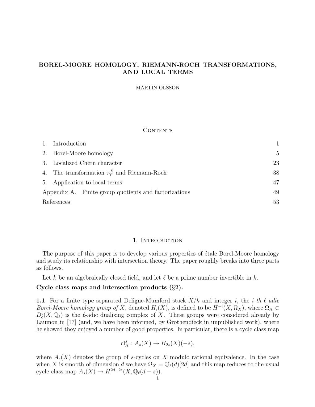 Borel-Moore Homology, Riemann-Roch Transformations, and Local Terms