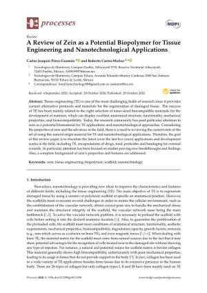A Review of Zein As a Potential Biopolymer for Tissue Engineering and Nanotechnological Applications