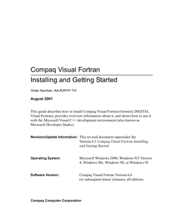 Compaq Visual Fortran Installing and Getting Started