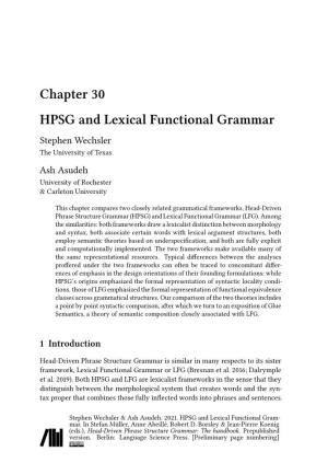 Chapter 30 HPSG and Lexical Functional Grammar Stephen Wechsler the University of Texas Ash Asudeh University of Rochester & Carleton University