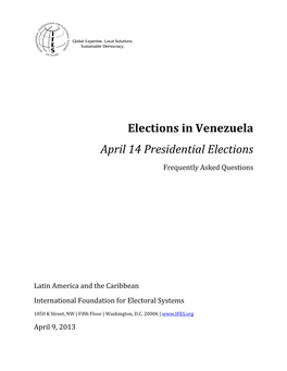Elections in Venezuela April 14 Presidential Elections