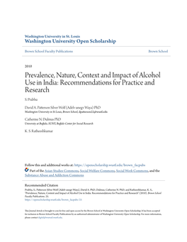 Prevalence, Nature, Context and Impact of Alcohol Use in India: Recommendations for Practice and Research S