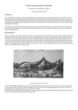 Design & Construction of Roller Coaster Rides