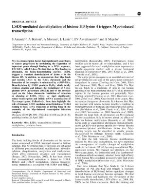 LSD1-Mediated Demethylation of Histone H3 Lysine 4 Triggers Myc-Induced Transcription