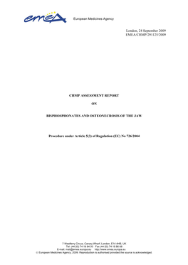 EMEA: CHMP Assessment Report on Bisphosphonates and Osteonecrosis of The