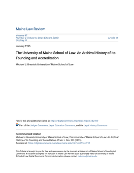 The University of Maine School of Law: an Archival History of Its Founding and Accreditation