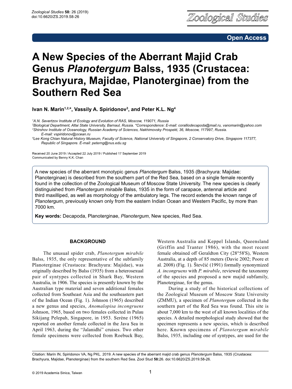 Crustacea: Brachyura, Majidae, Planoterginae) from the Southern Red Sea